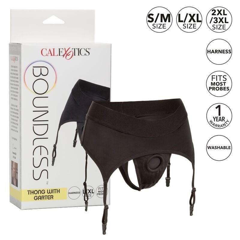 CALIFORNIA EXOTICS - BOUNDLESS THONG WITH GARTER L/XL